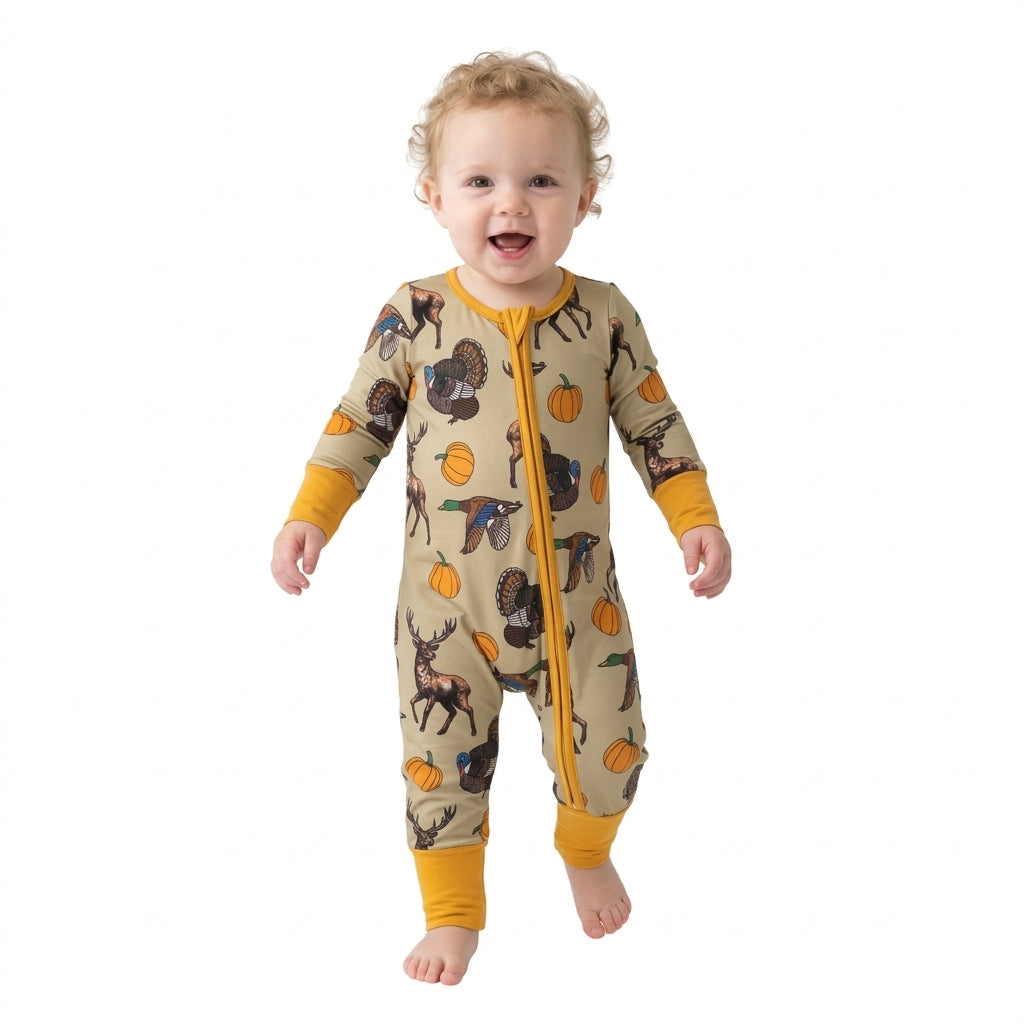 Baby Boys' Woodland Harvest Fall Zipper Romper