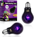 Two LUCKY HERP 75W purple reptile night heat bulbs beside their two-pack retail box