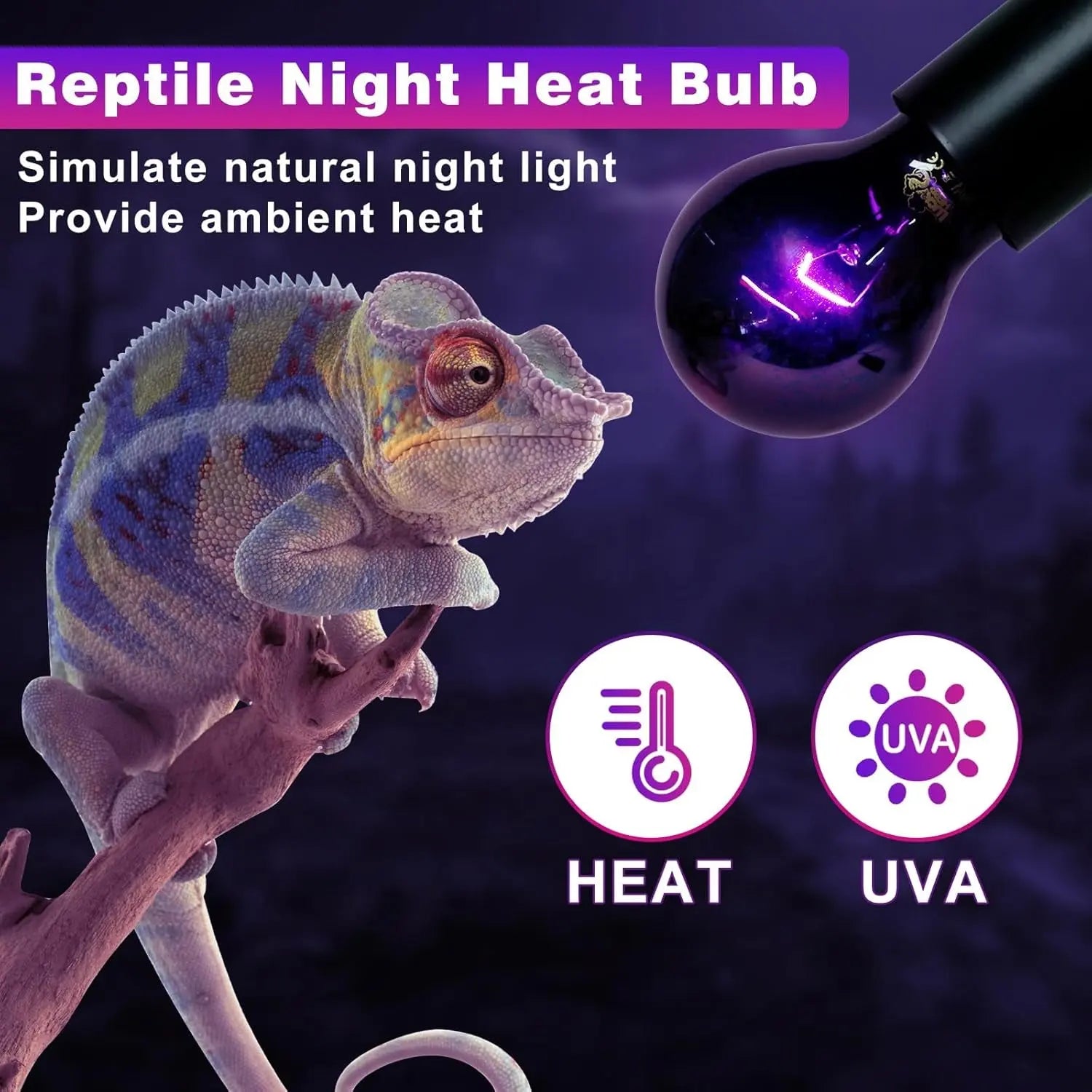 Reptile Night Heat Lamp Bulbs – 2-Pack UVA Infrared Heat Bulb for Terrariums | 50W & 75W | E26 Base