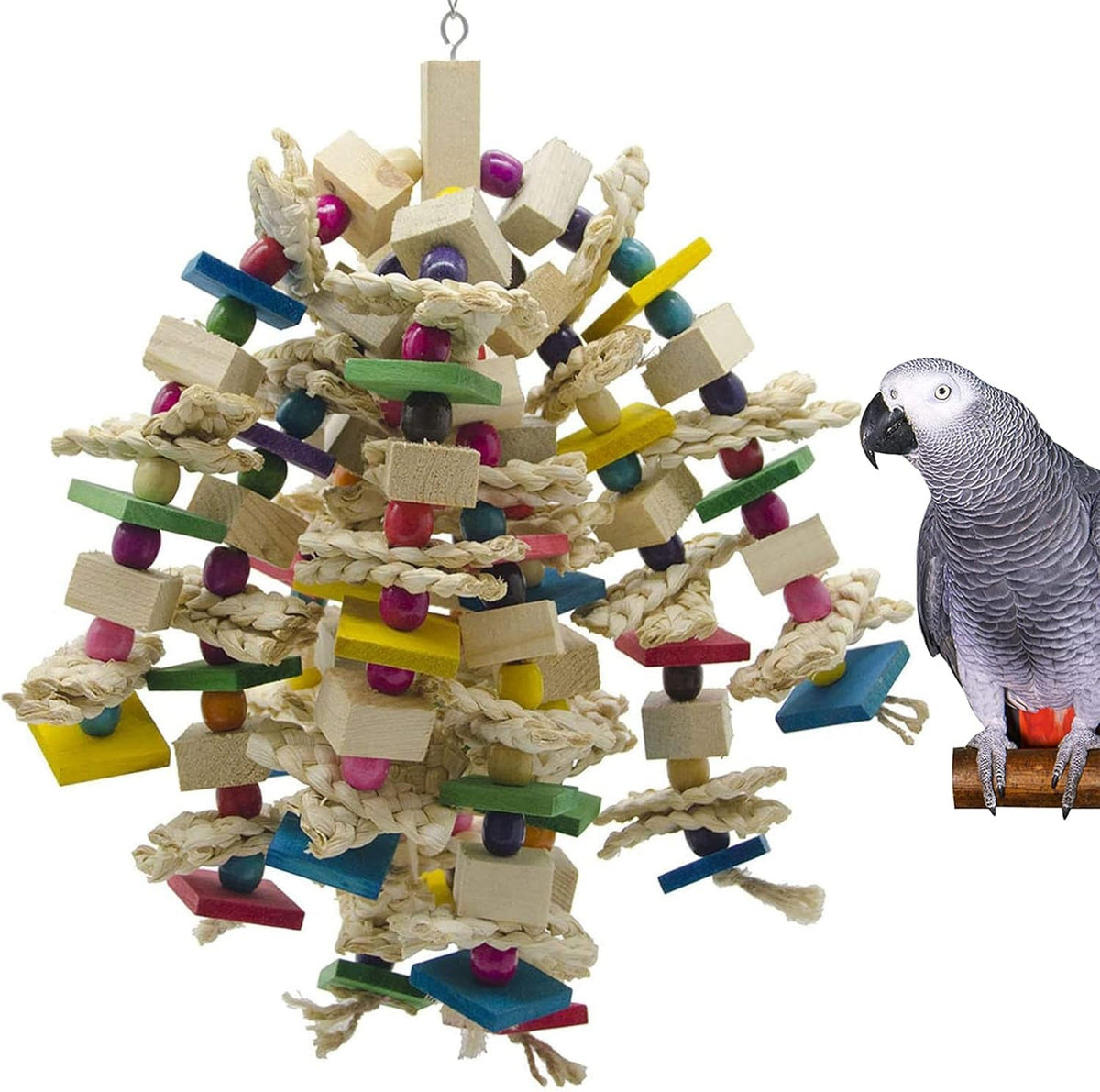 Large Parrot Chew Toy – Natural Wood Hanging Block Cage Toy