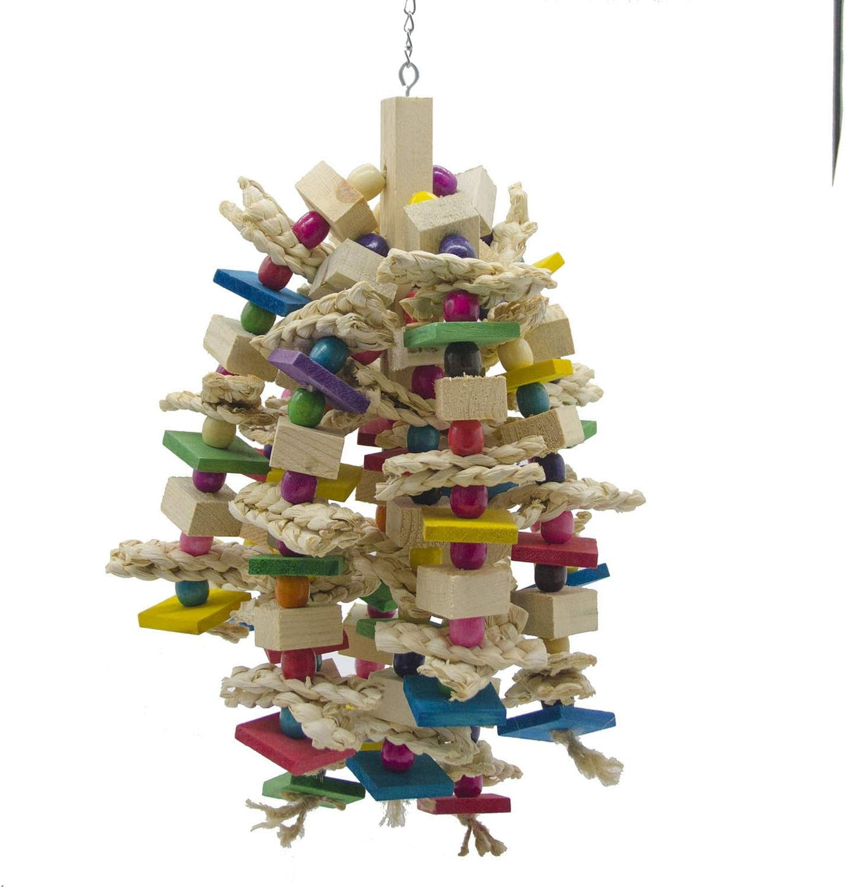 Large Parrot Chew Toy – Natural Wood Hanging Block Cage Toy