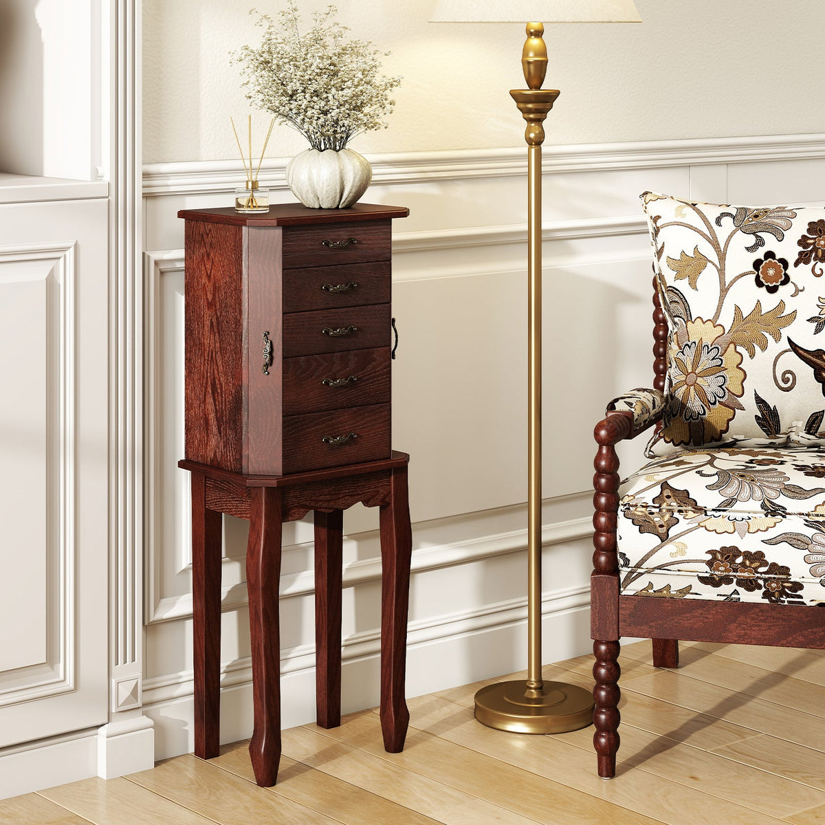 Standing Jewelry Box with Drawers & Side Doors