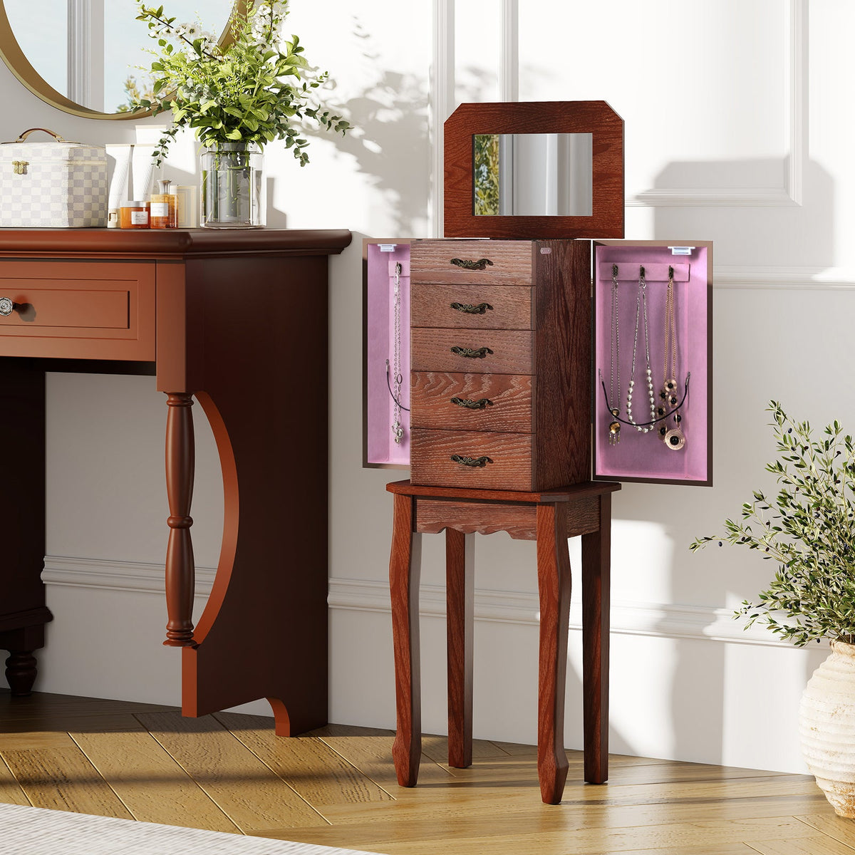 Standing Jewelry Box with Drawers & Side Doors