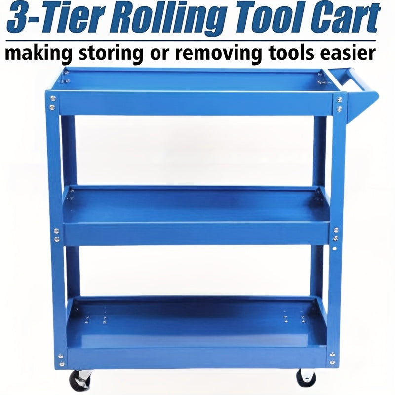 3-Tier Rolling Tool Cart – Heavy-Duty Steel, 4 Swivel Casters, Waterproof Shelves | Garage & Workshop