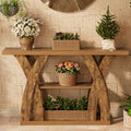 55" Rustic Console Table – 3-Tier Storage, X-Frame Legs, LED Strip | Entryway & Sofa Table