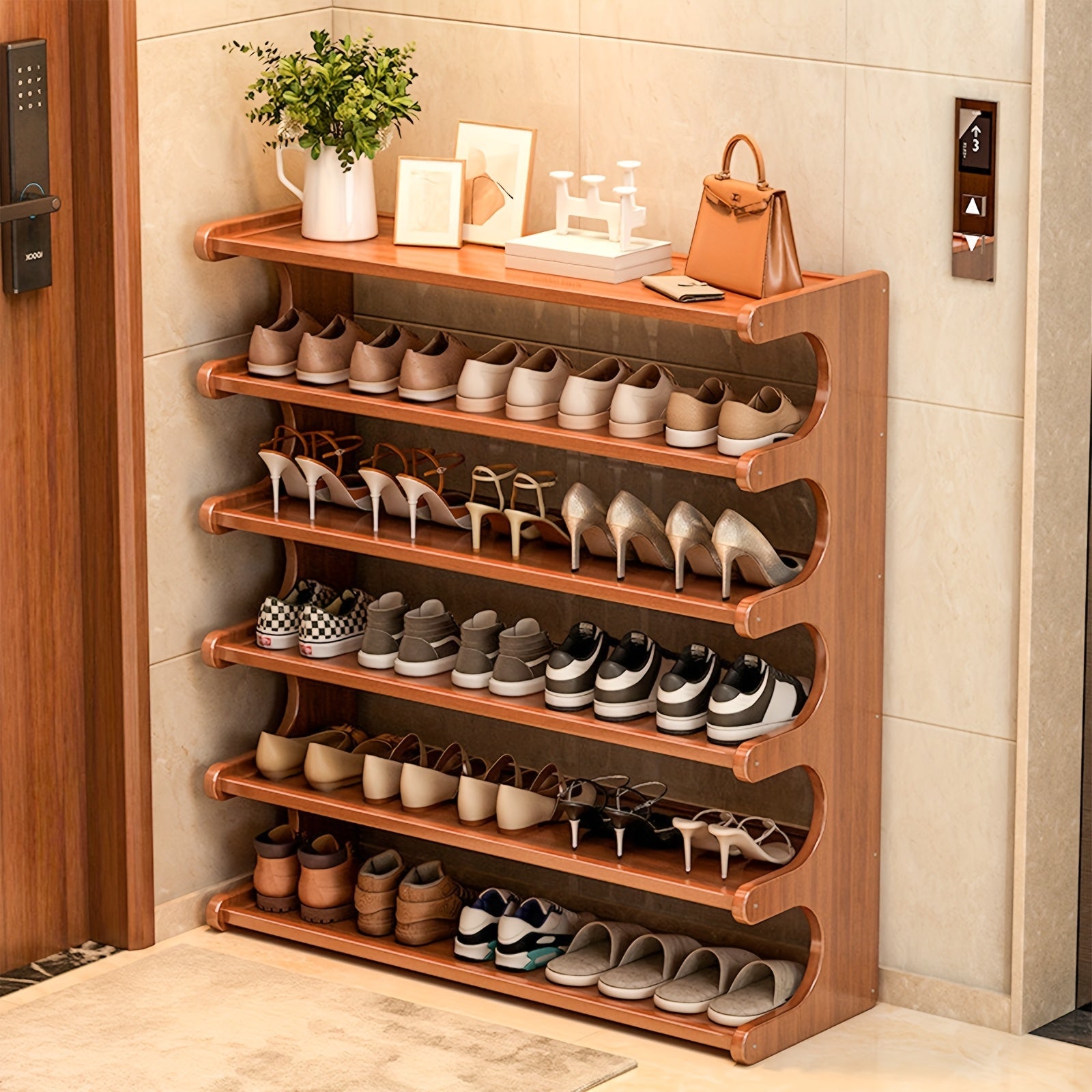 Bamboo Shoe Rack Organizer – 5 or 6 Tier Wooden Entryway Shelf | Space-Saving Storage