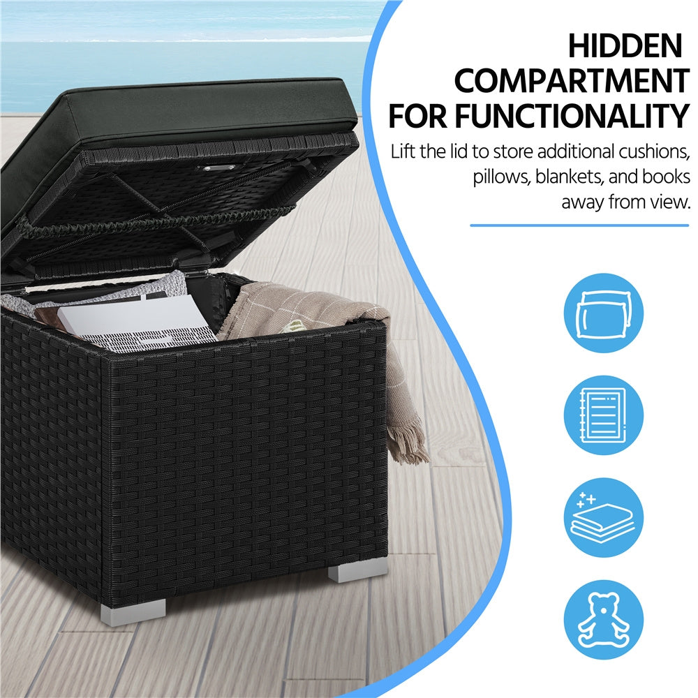 2-Piece Outdoor Rattan Storage Ottoman Set with Cushions