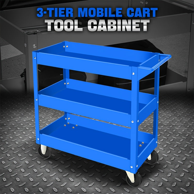 3-Tier Rolling Tool Cart – Heavy-Duty Steel, 4 Swivel Casters, Waterproof Shelves | Garage & Workshop