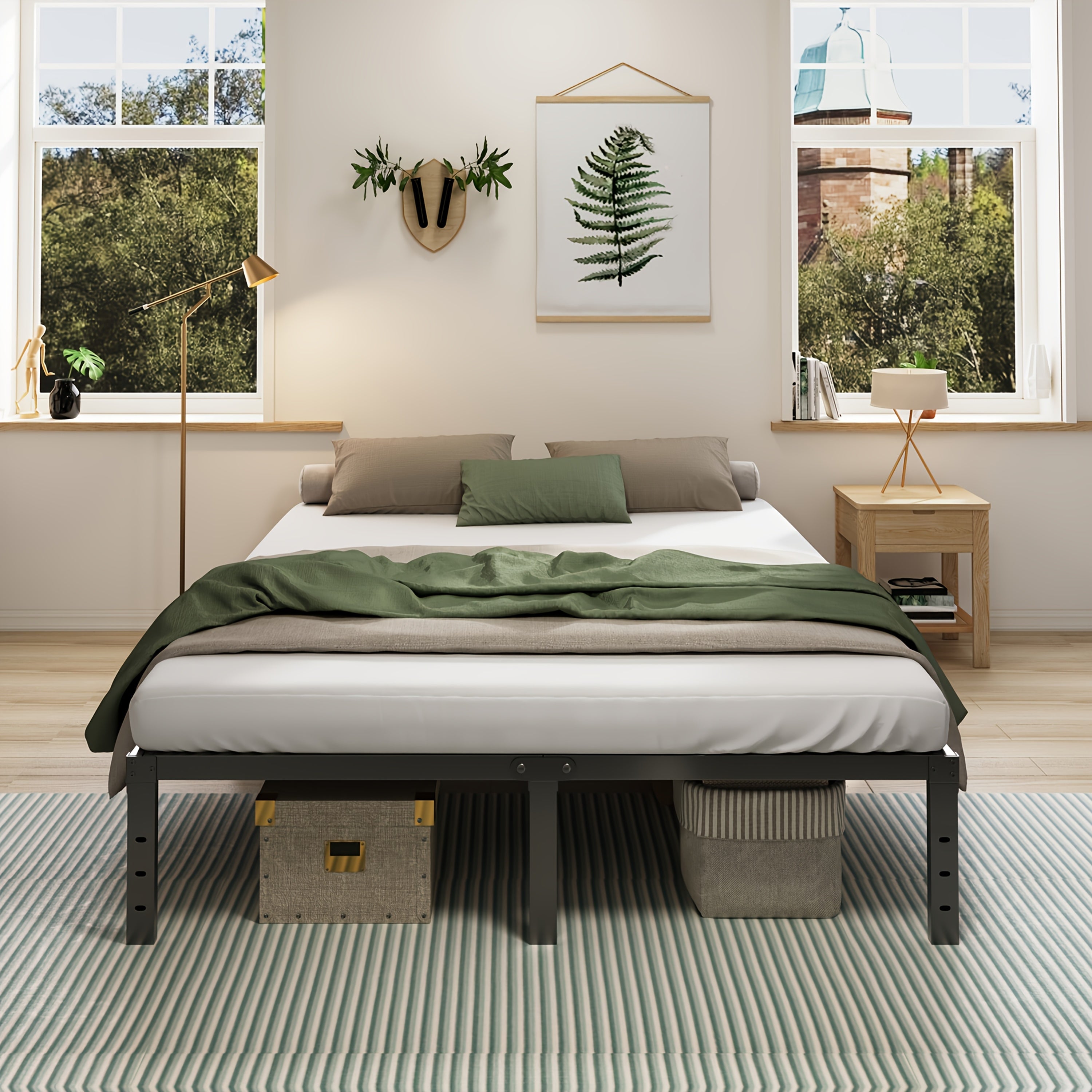 Heavy-Duty Metal Platform Bed Frame – No Box Spring Needed, Under-Bed Storage, Multiple Heights