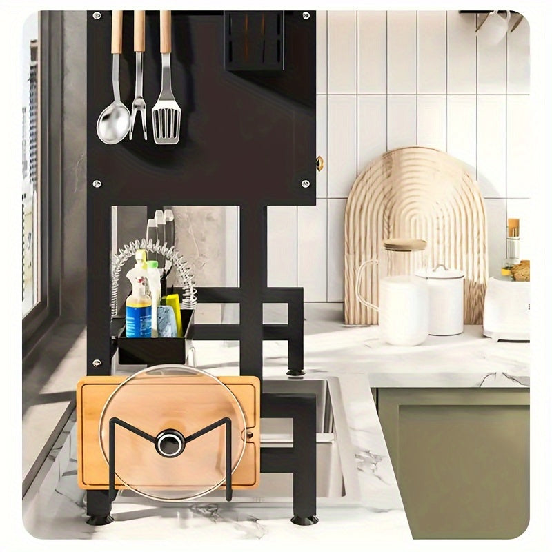 Over-Sink Dish Drying Rack – Flip-Up Glass Door, 2-Tier, Knife Holder & 8 Hooks | Kitchen Organizer