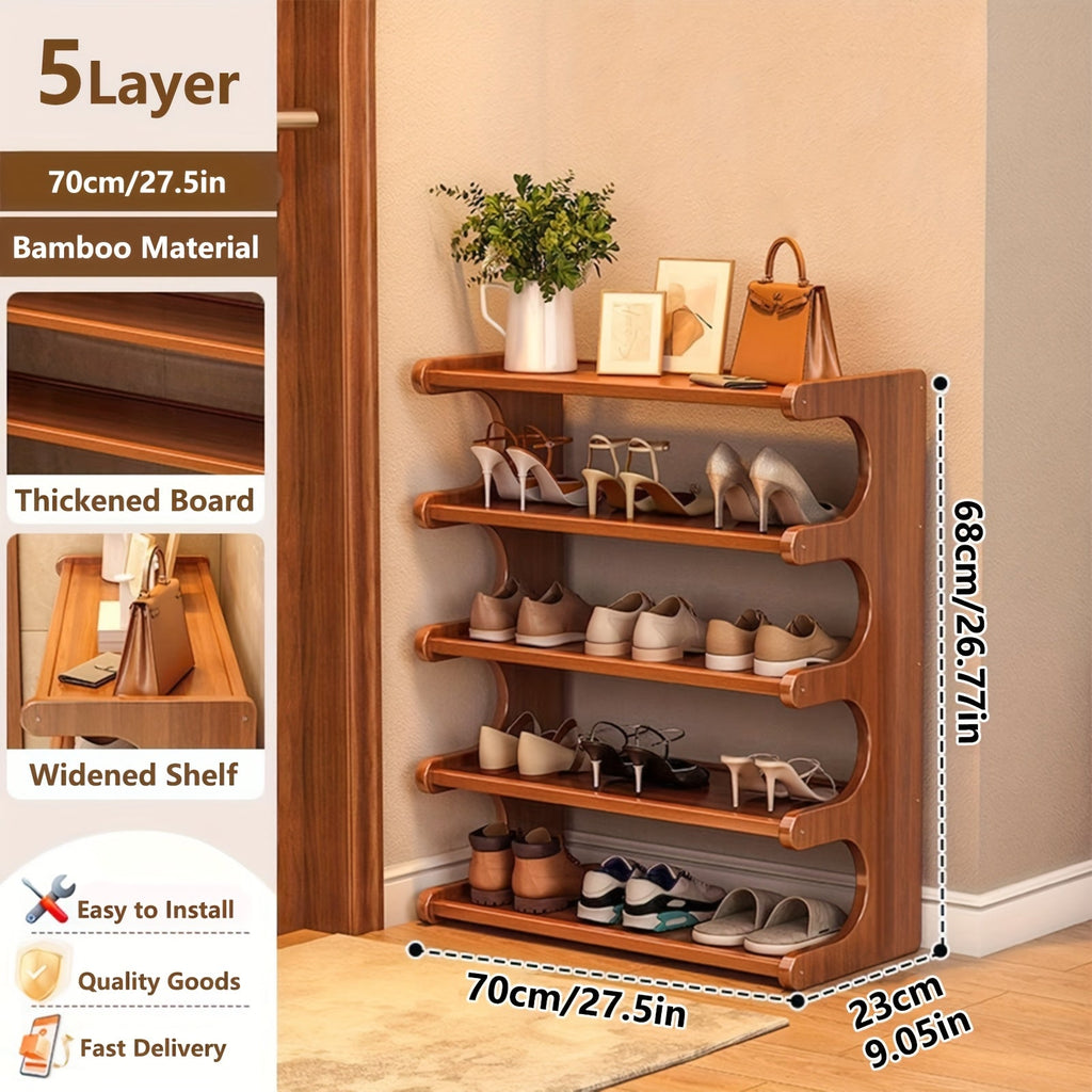 Bamboo Shoe Rack Organizer – 5 or 6 Tier Wooden Entryway Shelf | Space-Saving Storage