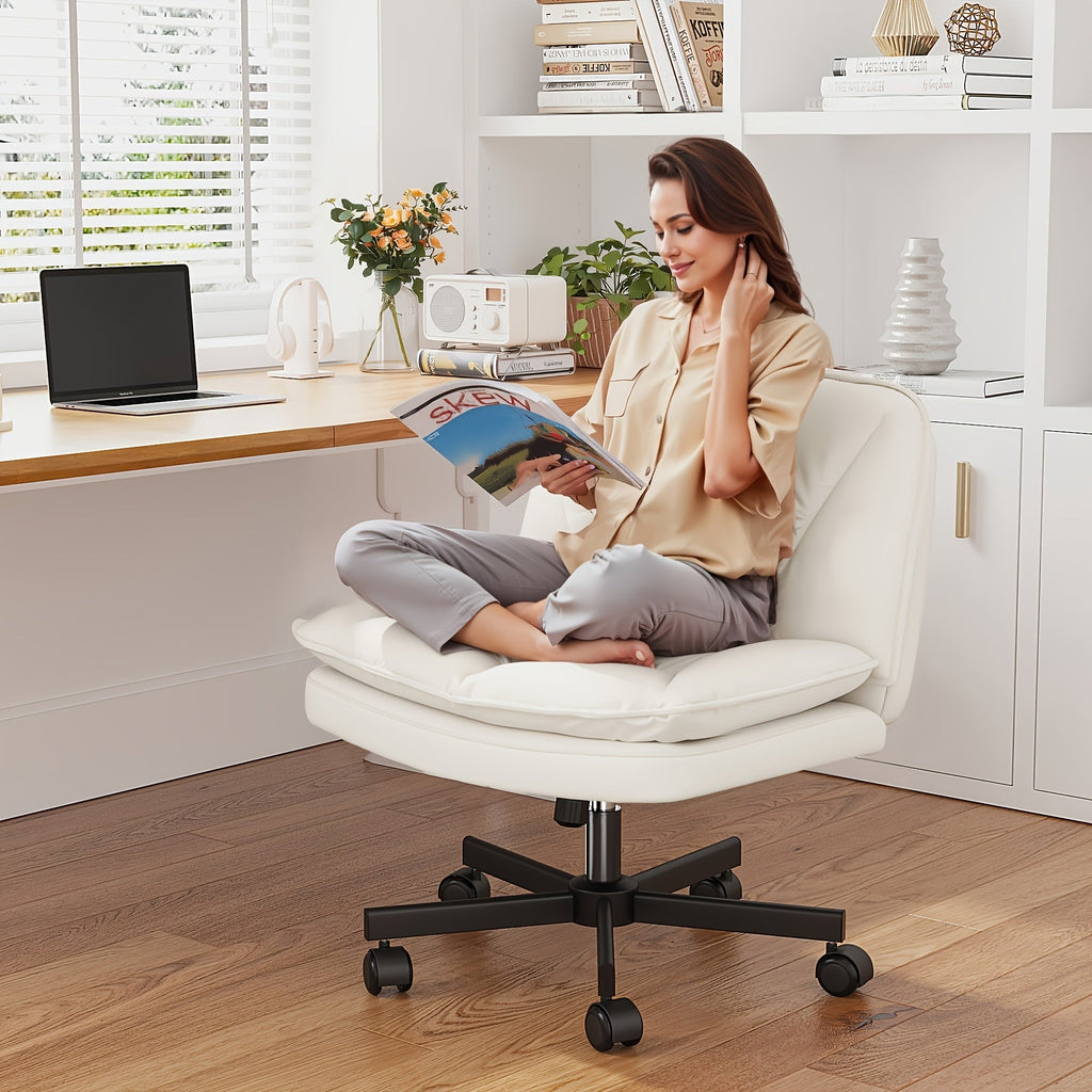27" Wide Criss Cross Office Chair with Wheels – Ergonomic Swivel Armless Vanity & Desk Chair