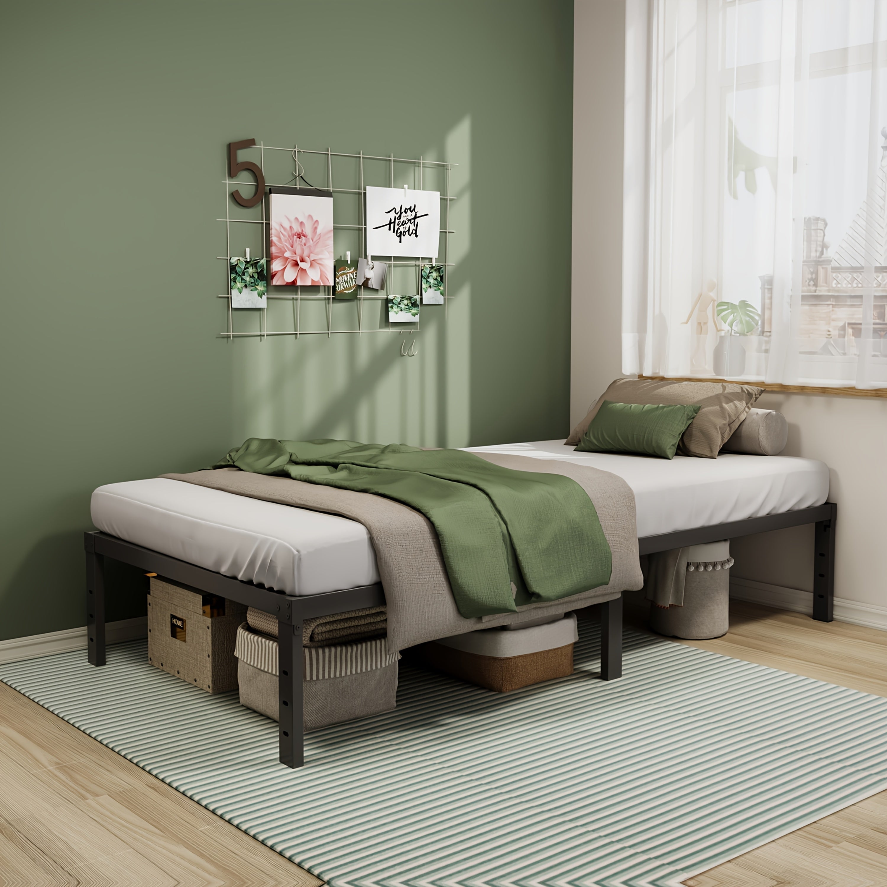 Heavy-Duty Metal Platform Bed Frame – No Box Spring Needed, Under-Bed Storage, Multiple Heights