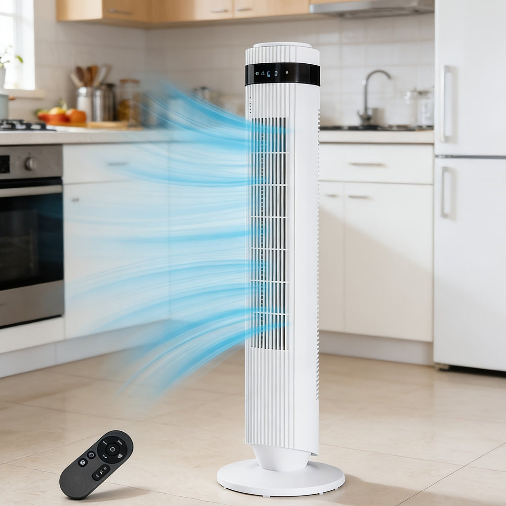 36.6" Bladeless Tower Fan – 5 Speeds, 4 Modes, 64° Oscillation, 12H Timer, Remote & LED | Quiet 28dB