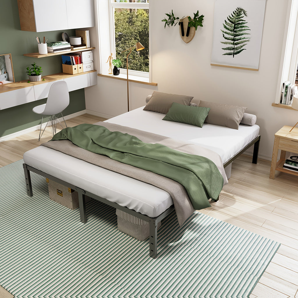Heavy-Duty Metal Platform Bed Frame – No Box Spring Needed, Under-Bed Storage, Multiple Heights