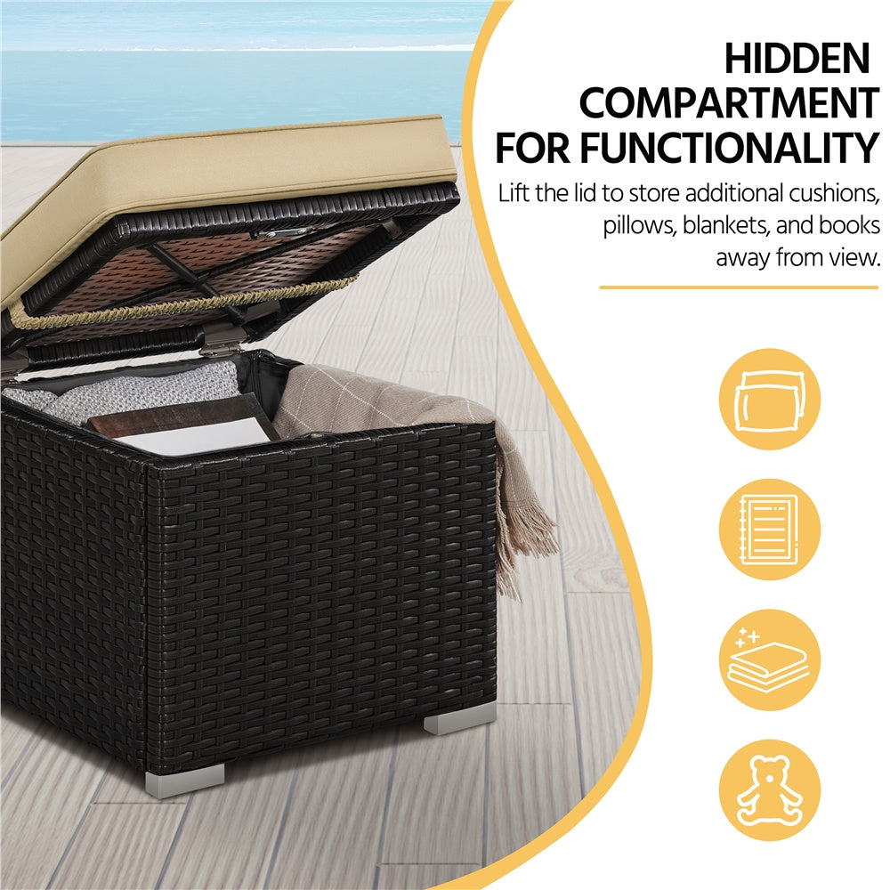2-Piece Outdoor Rattan Storage Ottoman Set with Cushions