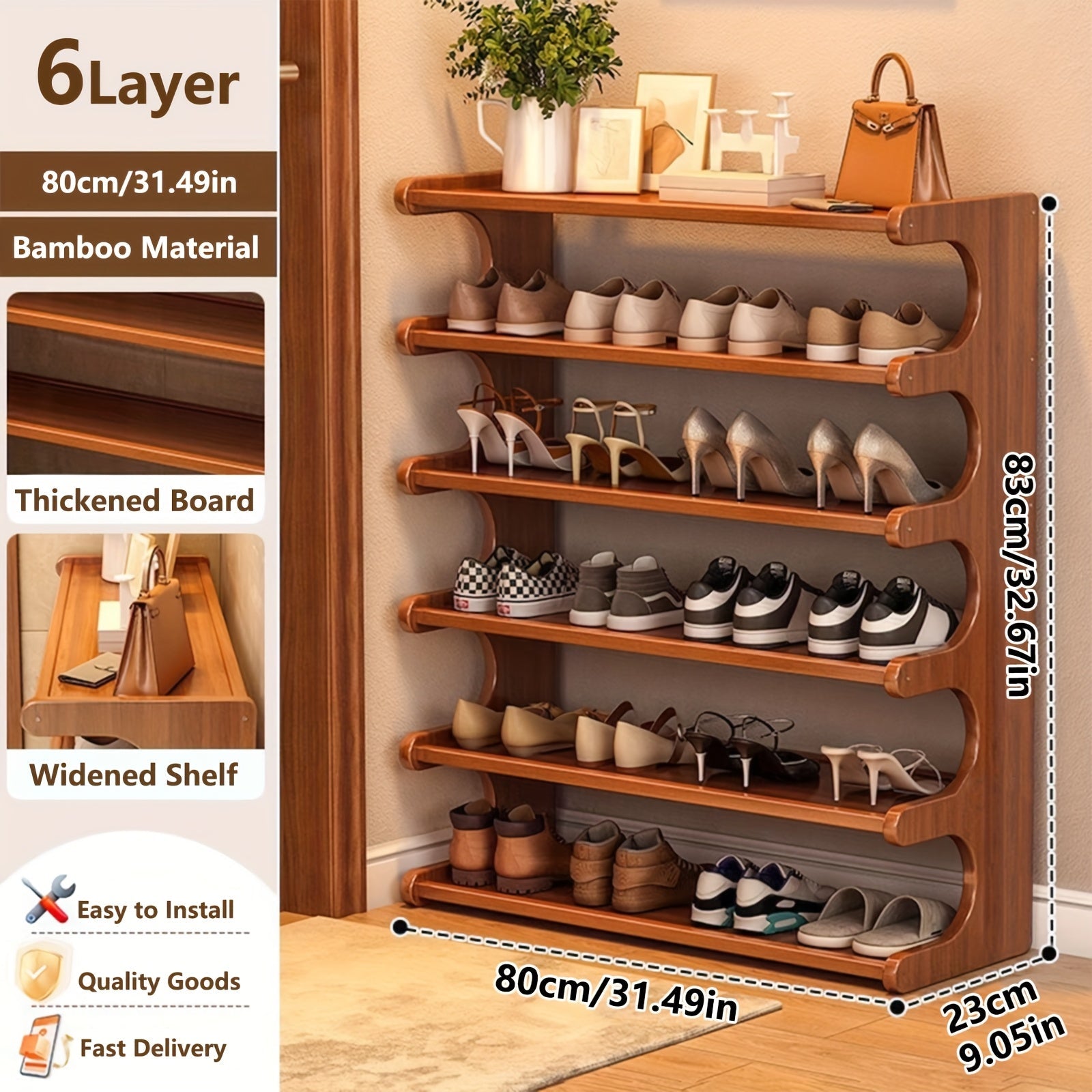 Bamboo Shoe Rack Organizer – 5 or 6 Tier Wooden Entryway Shelf | Space-Saving Storage