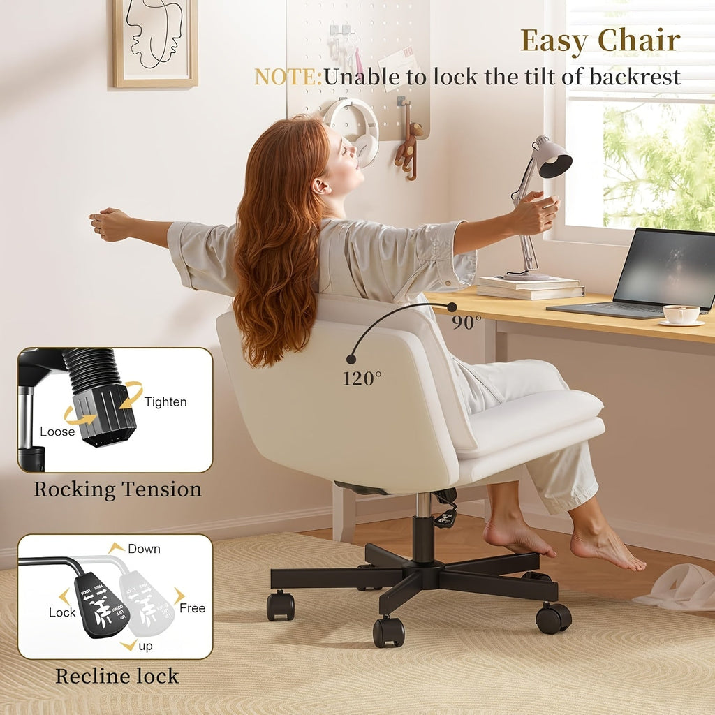 27" Wide Criss Cross Office Chair with Wheels – Ergonomic Swivel Armless Vanity & Desk Chair