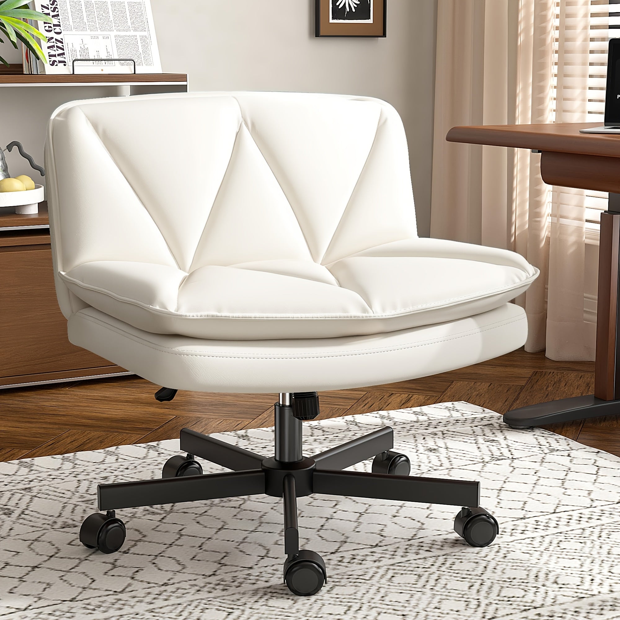 27" Wide Criss Cross Office Chair with Wheels – Ergonomic Swivel Armless Vanity & Desk Chair