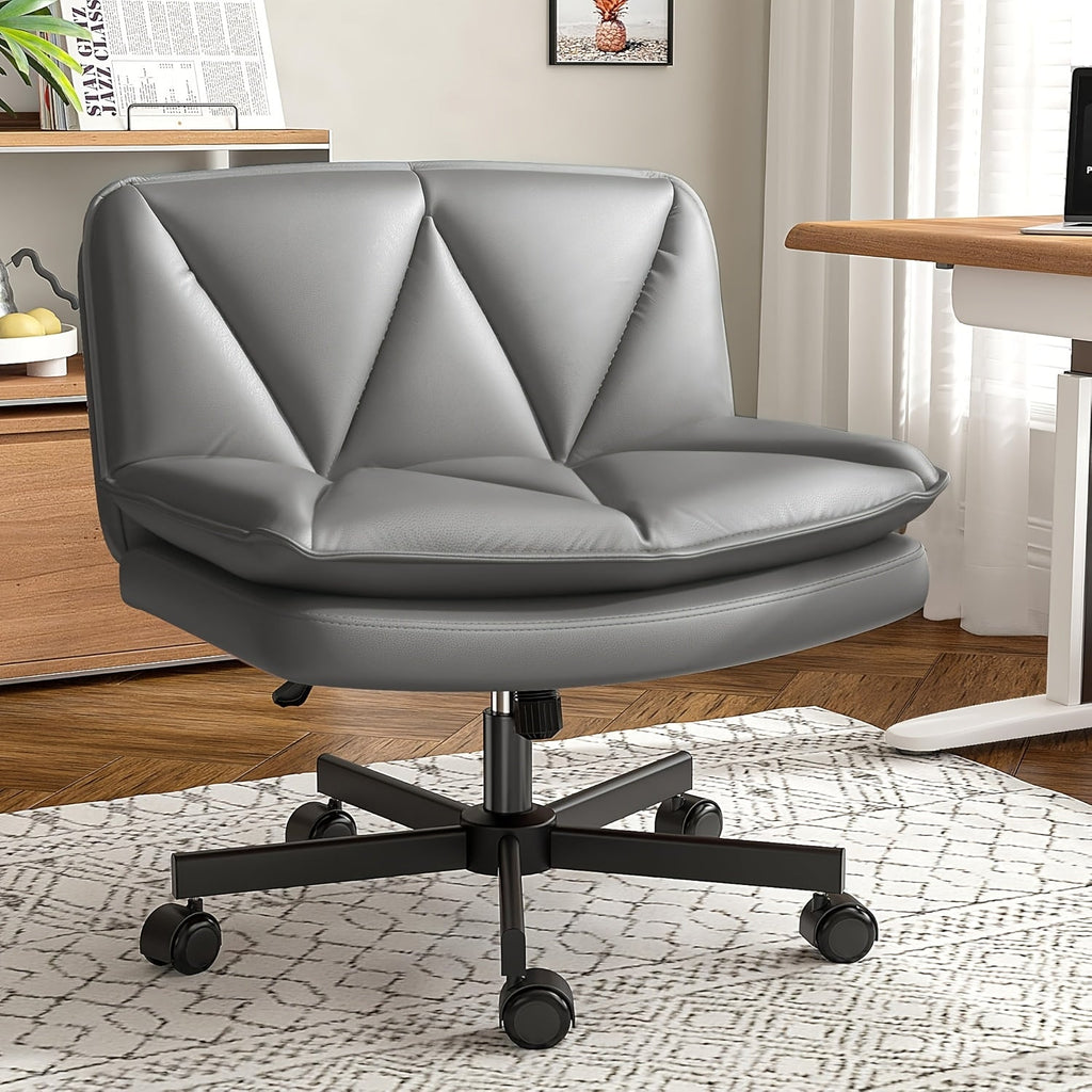 27" Wide Criss Cross Office Chair with Wheels – Ergonomic Swivel Armless Vanity & Desk Chair