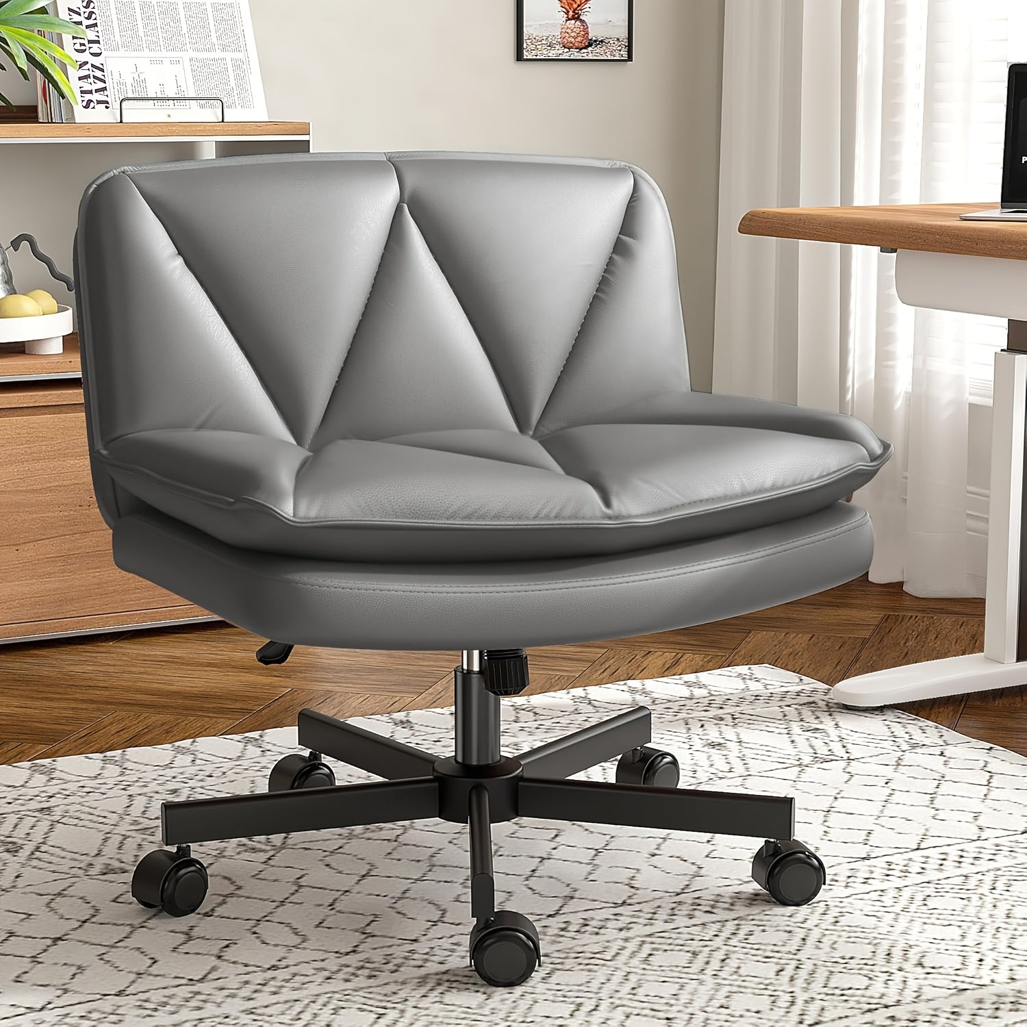 27" Wide Criss Cross Office Chair with Wheels – Ergonomic Swivel Armless Vanity & Desk Chair