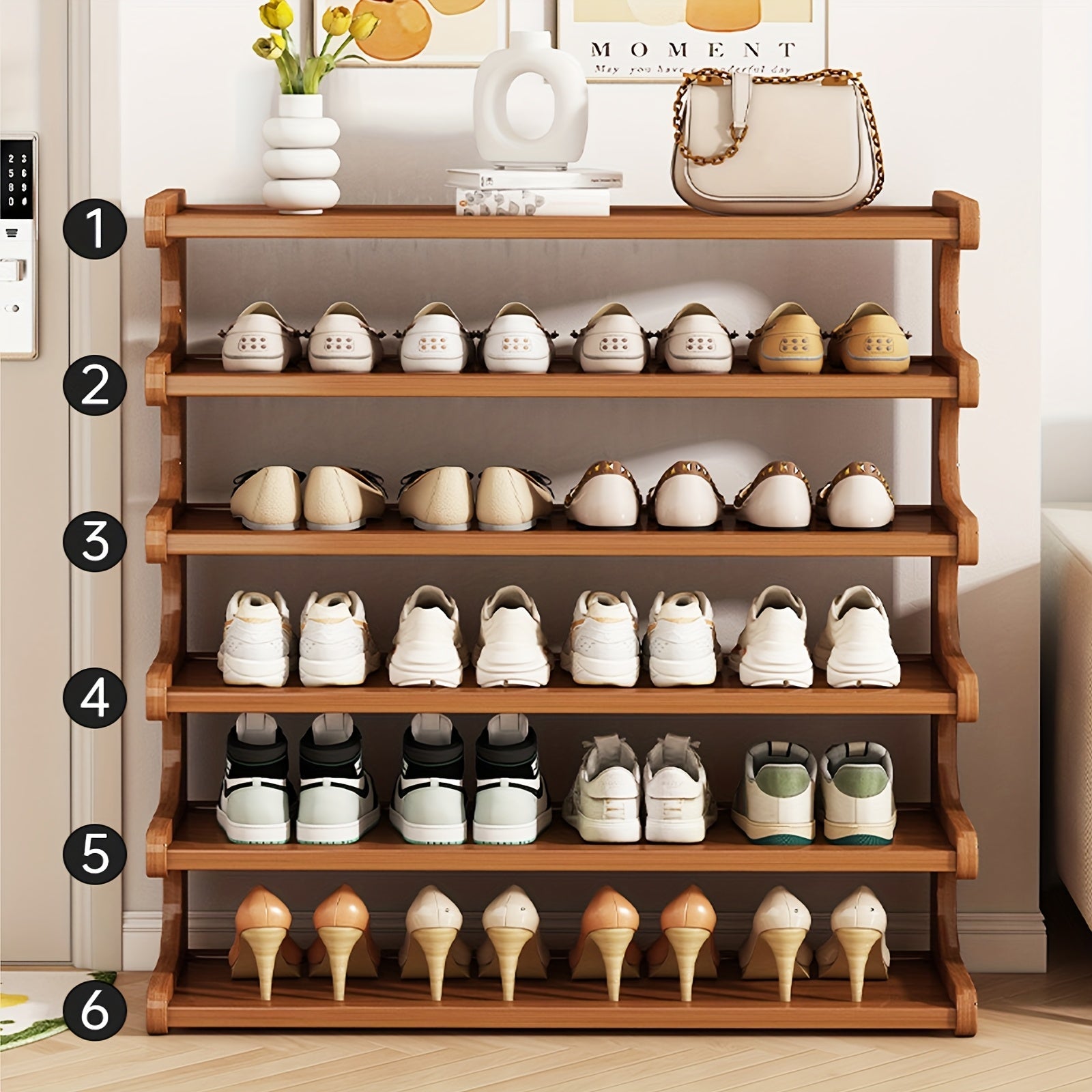 Bamboo Shoe Rack Organizer – 5 or 6 Tier Wooden Entryway Shelf | Space-Saving Storage