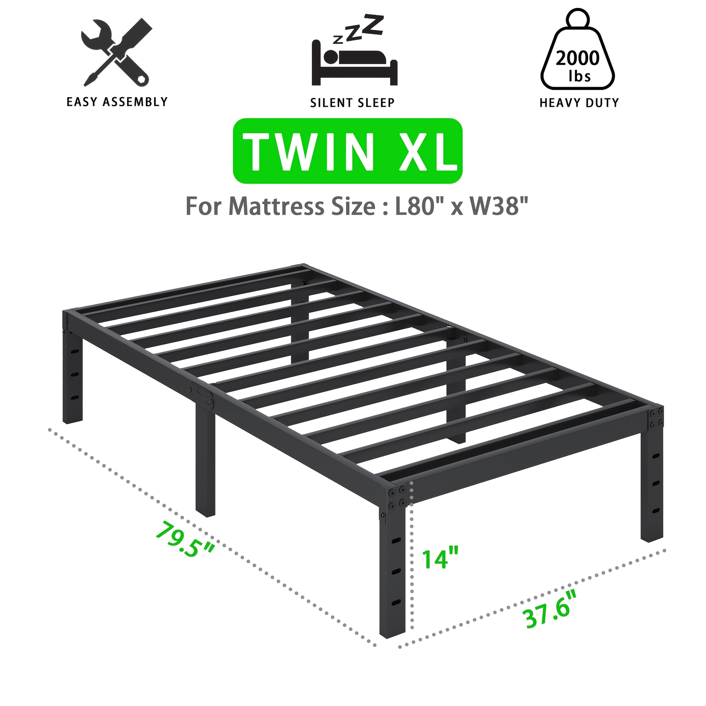 Heavy-Duty Metal Platform Bed Frame – No Box Spring Needed, Under-Bed Storage, Multiple Heights