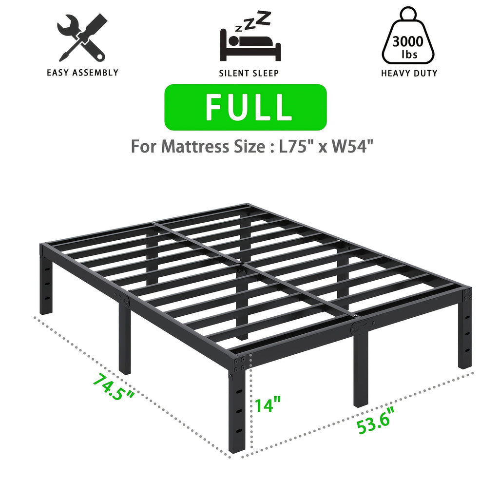 Heavy-Duty Metal Platform Bed Frame – No Box Spring Needed, Under-Bed Storage, Multiple Heights