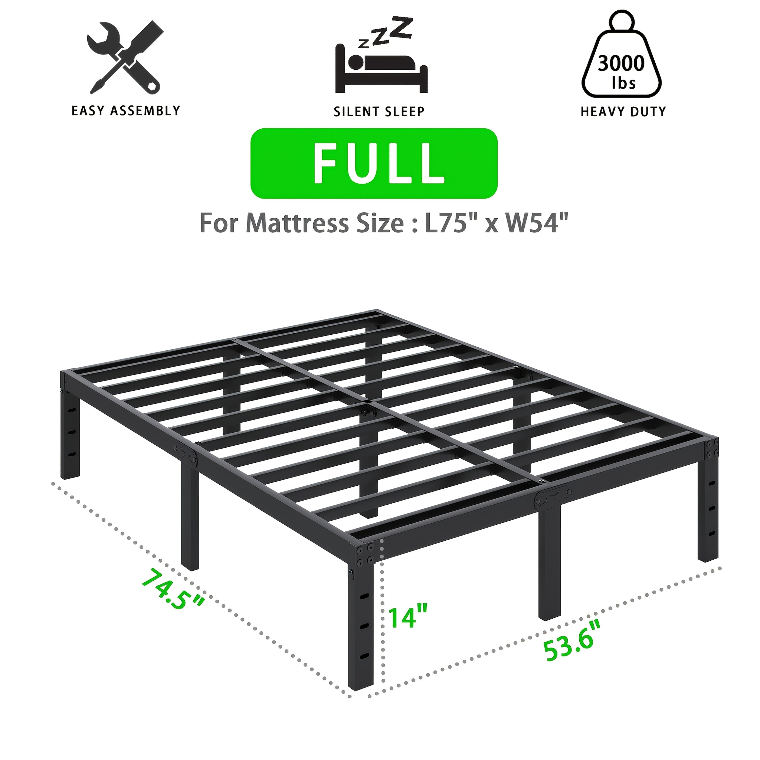 Heavy-Duty Metal Platform Bed Frame – No Box Spring Needed, Under-Bed Storage, Multiple Heights
