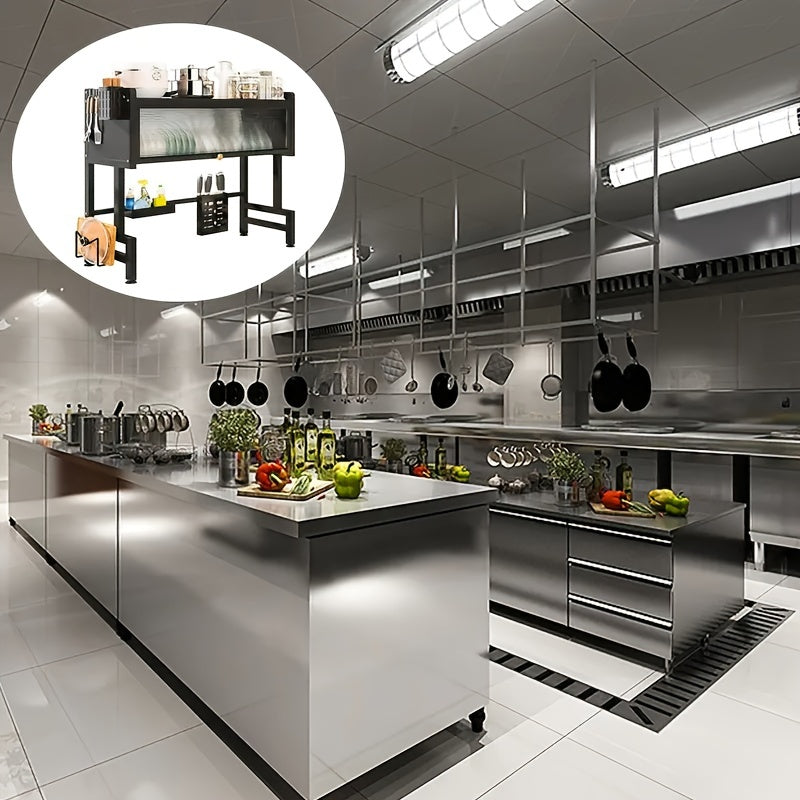 Over-Sink Dish Drying Rack – Flip-Up Glass Door, 2-Tier, Knife Holder & 8 Hooks | Kitchen Organizer