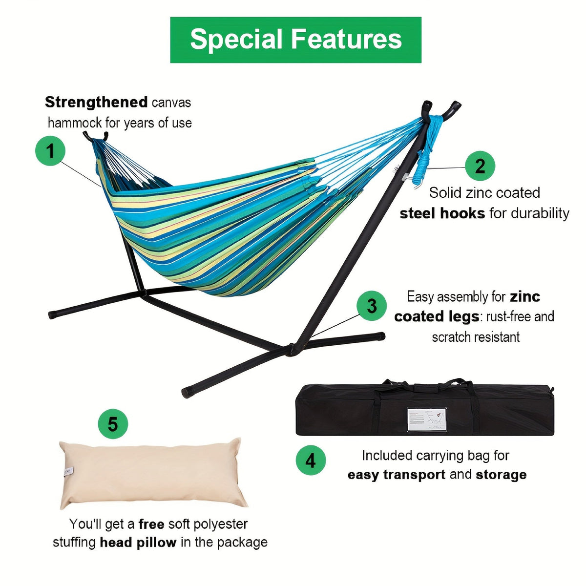 Heavy-Duty Double Hammock with Stand
