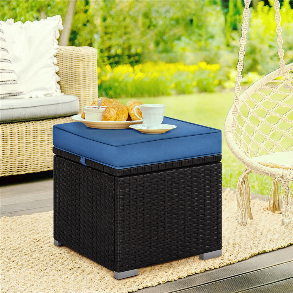 2-Piece Outdoor Rattan Storage Ottoman Set with Cushions
