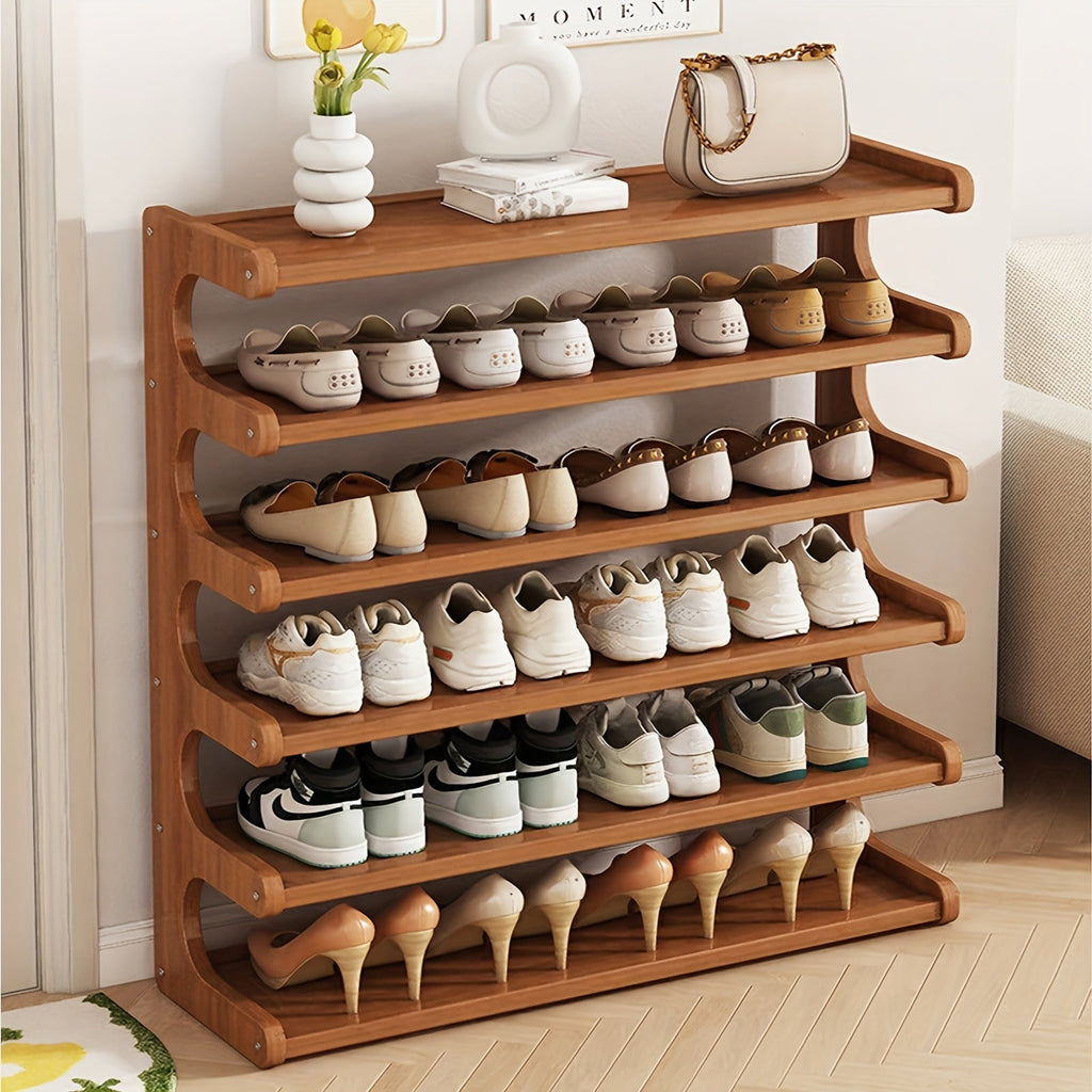 Bamboo Shoe Rack Organizer – 5 or 6 Tier Wooden Entryway Shelf | Space-Saving Storage
