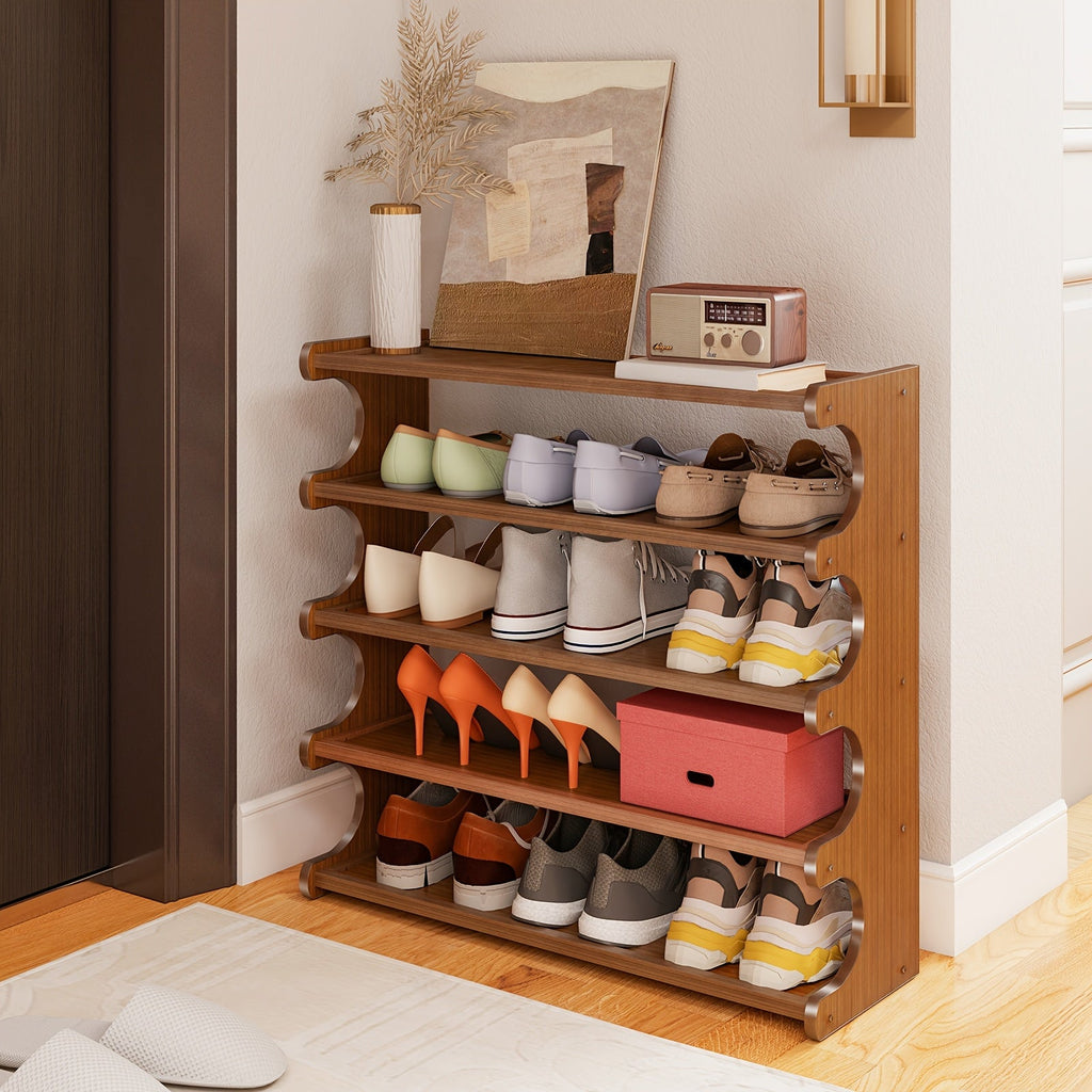 Bamboo Shoe Rack Organizer – 5 or 6 Tier Wooden Entryway Shelf | Space-Saving Storage