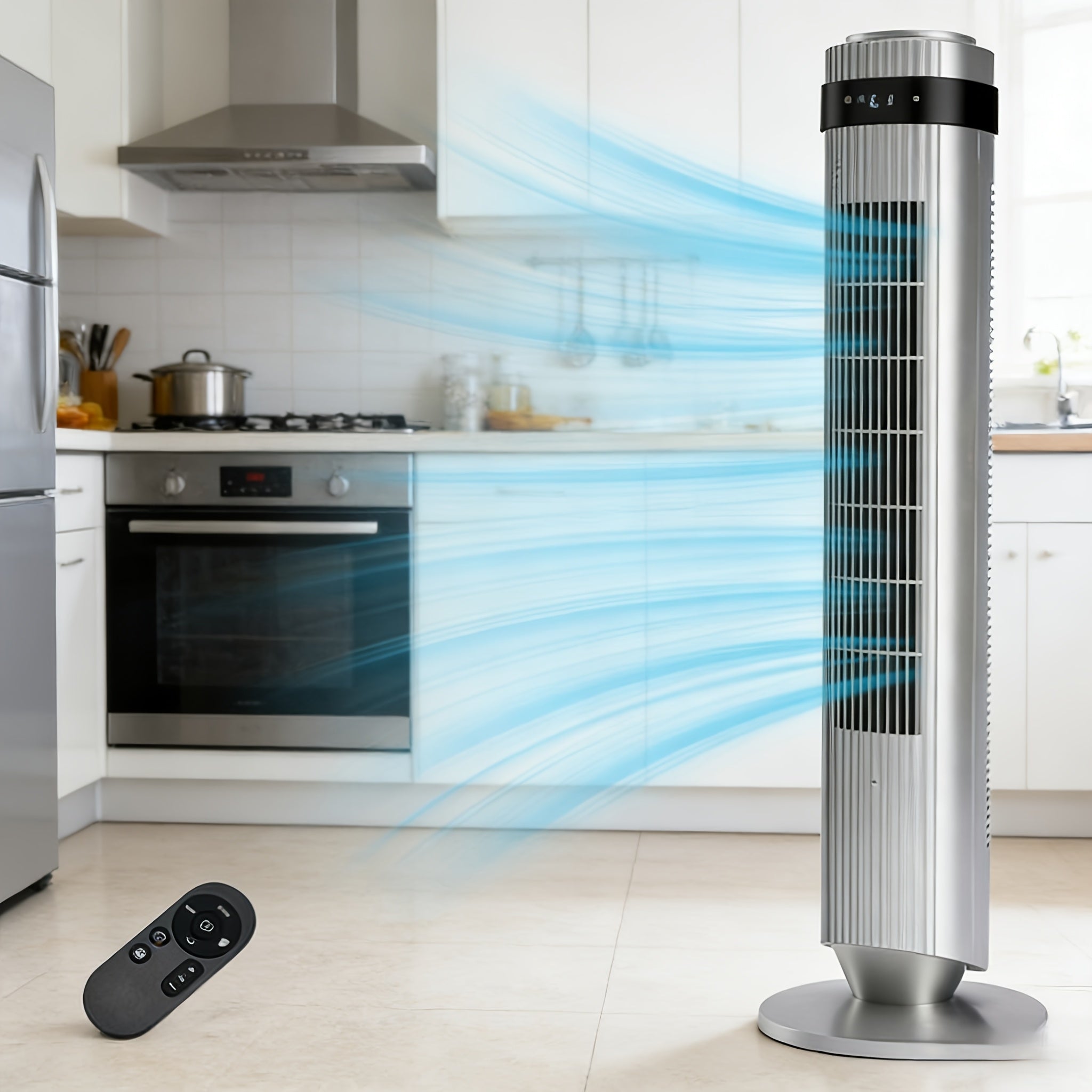 36.6" Bladeless Tower Fan – 5 Speeds, 4 Modes, 64° Oscillation, 12H Timer, Remote & LED | Quiet 28dB