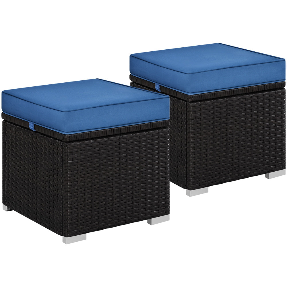 2-Piece Outdoor Rattan Storage Ottoman Set with Cushions