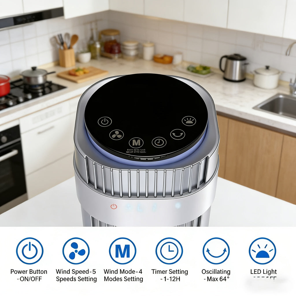 36.6" Bladeless Tower Fan – 5 Speeds, 4 Modes, 64° Oscillation, 12H Timer, Remote & LED | Quiet 28dB