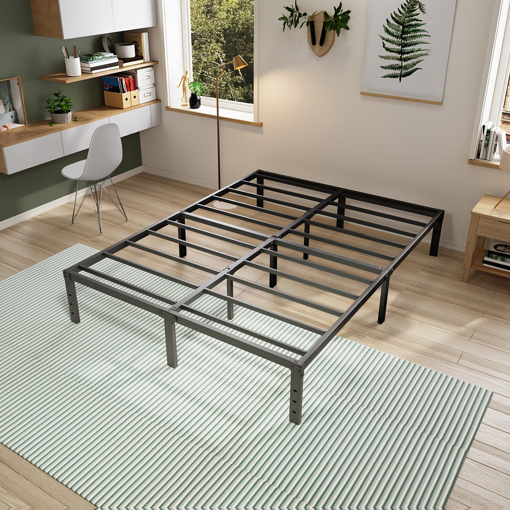 Heavy-Duty Metal Platform Bed Frame – No Box Spring Needed, Under-Bed Storage, Multiple Heights