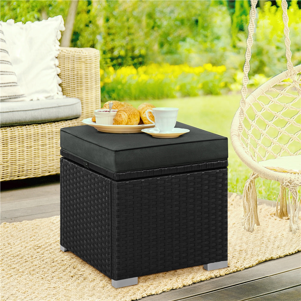 2-Piece Outdoor Rattan Storage Ottoman Set with Cushions