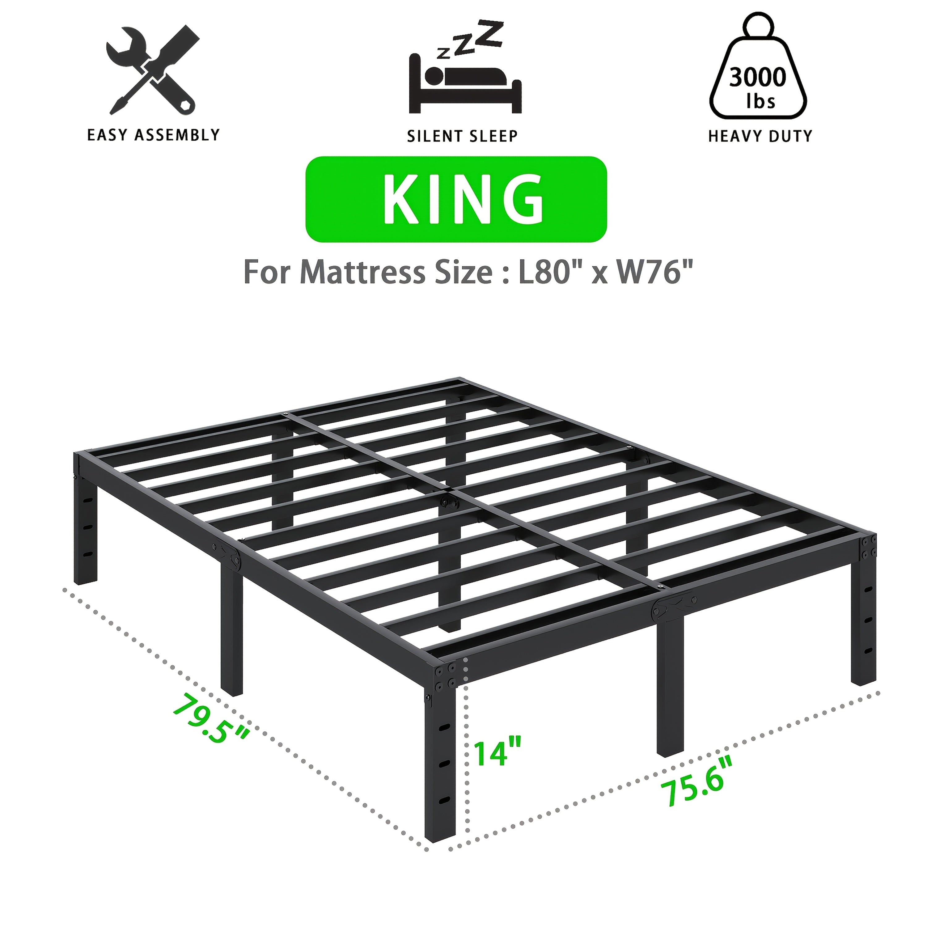 Heavy-Duty Metal Platform Bed Frame – No Box Spring Needed, Under-Bed Storage, Multiple Heights
