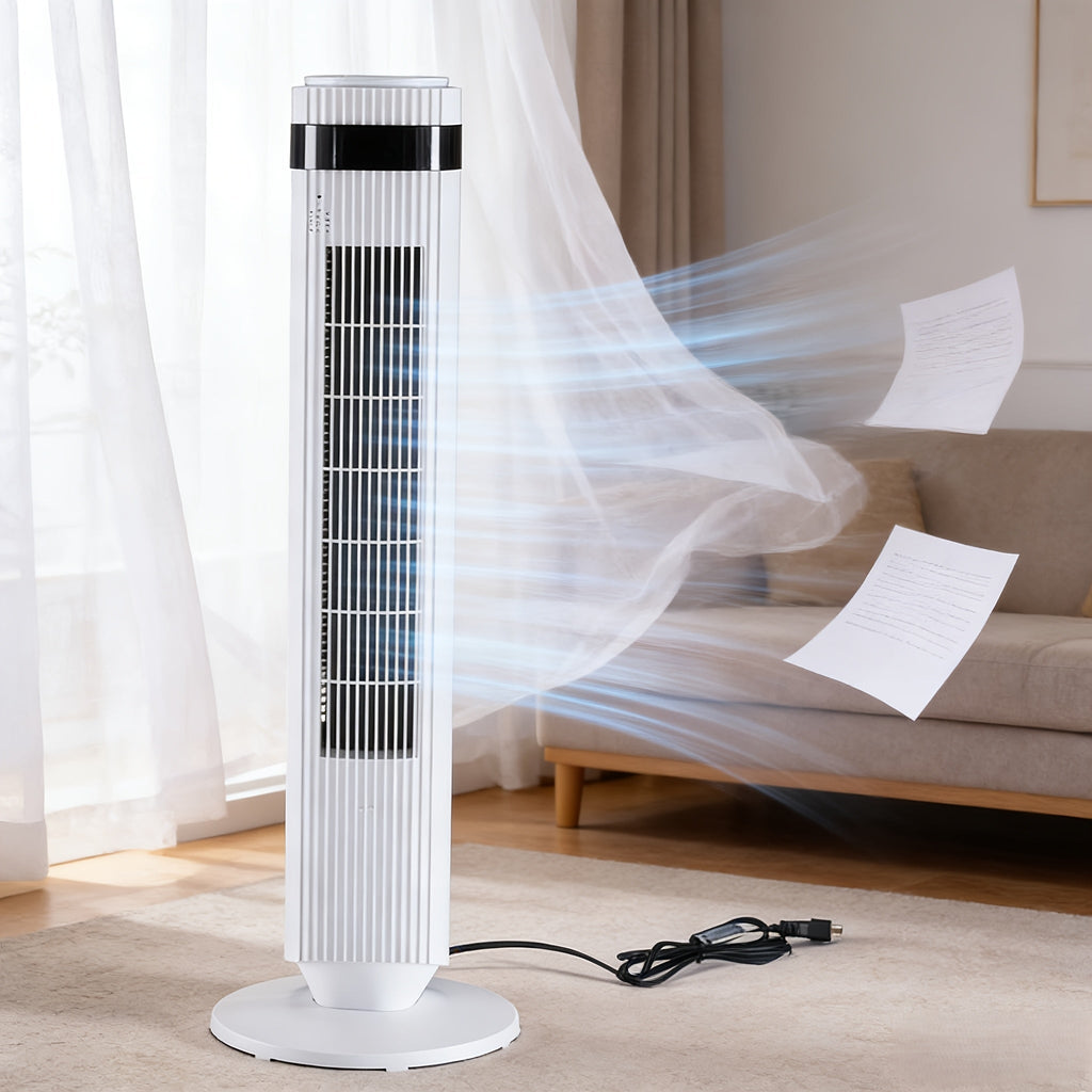 36.6" Bladeless Tower Fan – 5 Speeds, 4 Modes, 64° Oscillation, 12H Timer, Remote & LED | Quiet 28dB