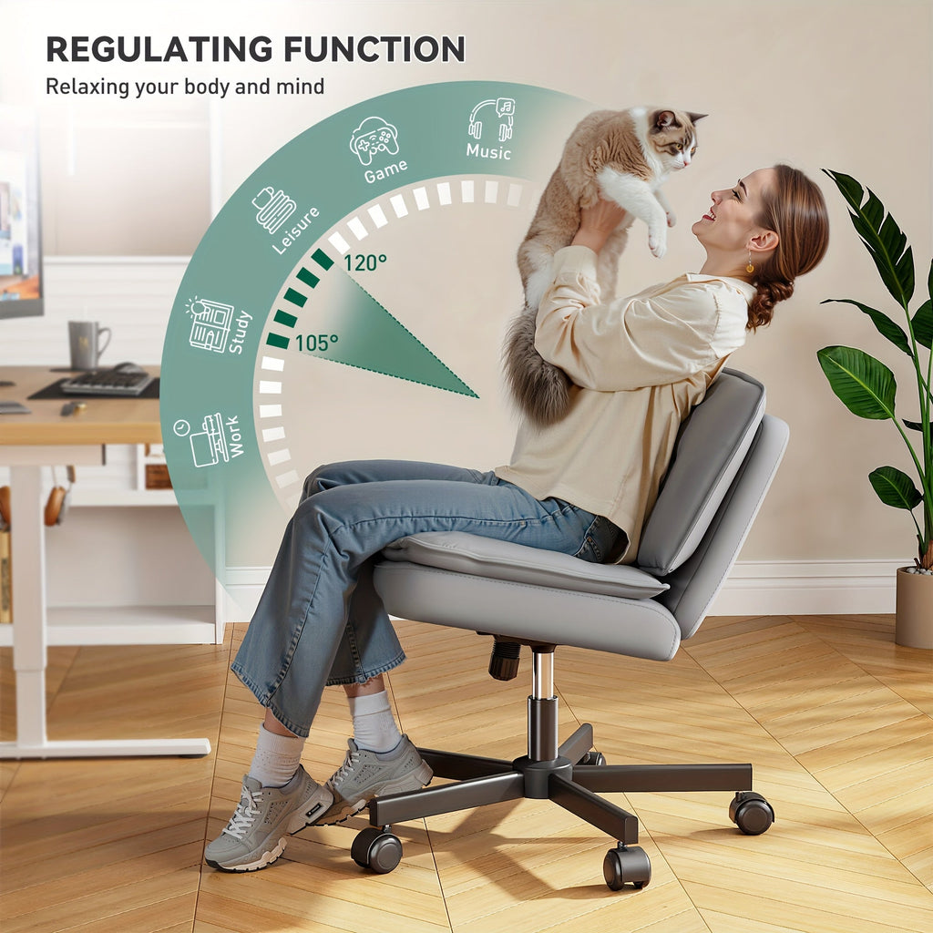 27" Wide Criss Cross Office Chair with Wheels – Ergonomic Swivel Armless Vanity & Desk Chair