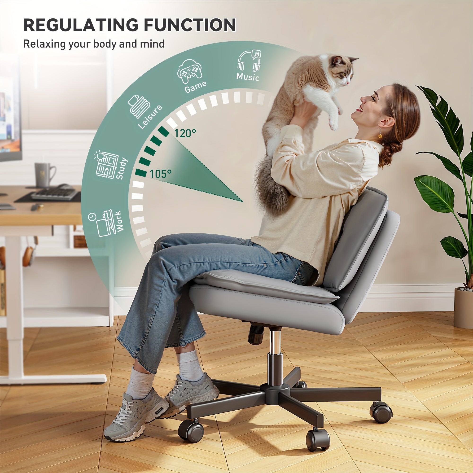 27" Wide Criss Cross Office Chair with Wheels – Ergonomic Swivel Armless Vanity & Desk Chair