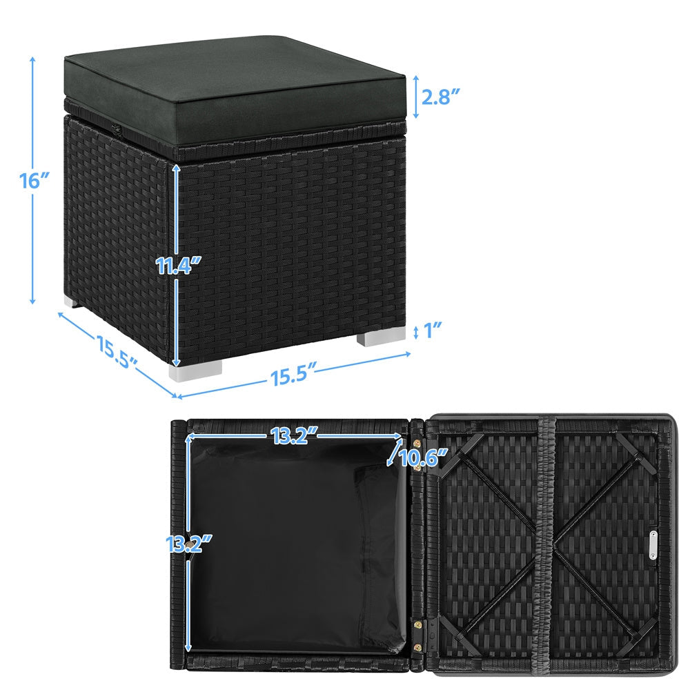 2-Piece Outdoor Rattan Storage Ottoman Set with Cushions