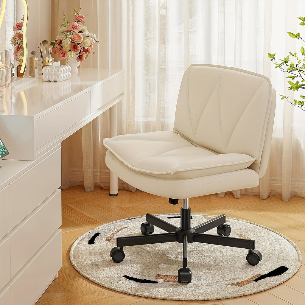 27" Wide Criss Cross Office Chair with Wheels – Ergonomic Swivel Armless Vanity & Desk Chair