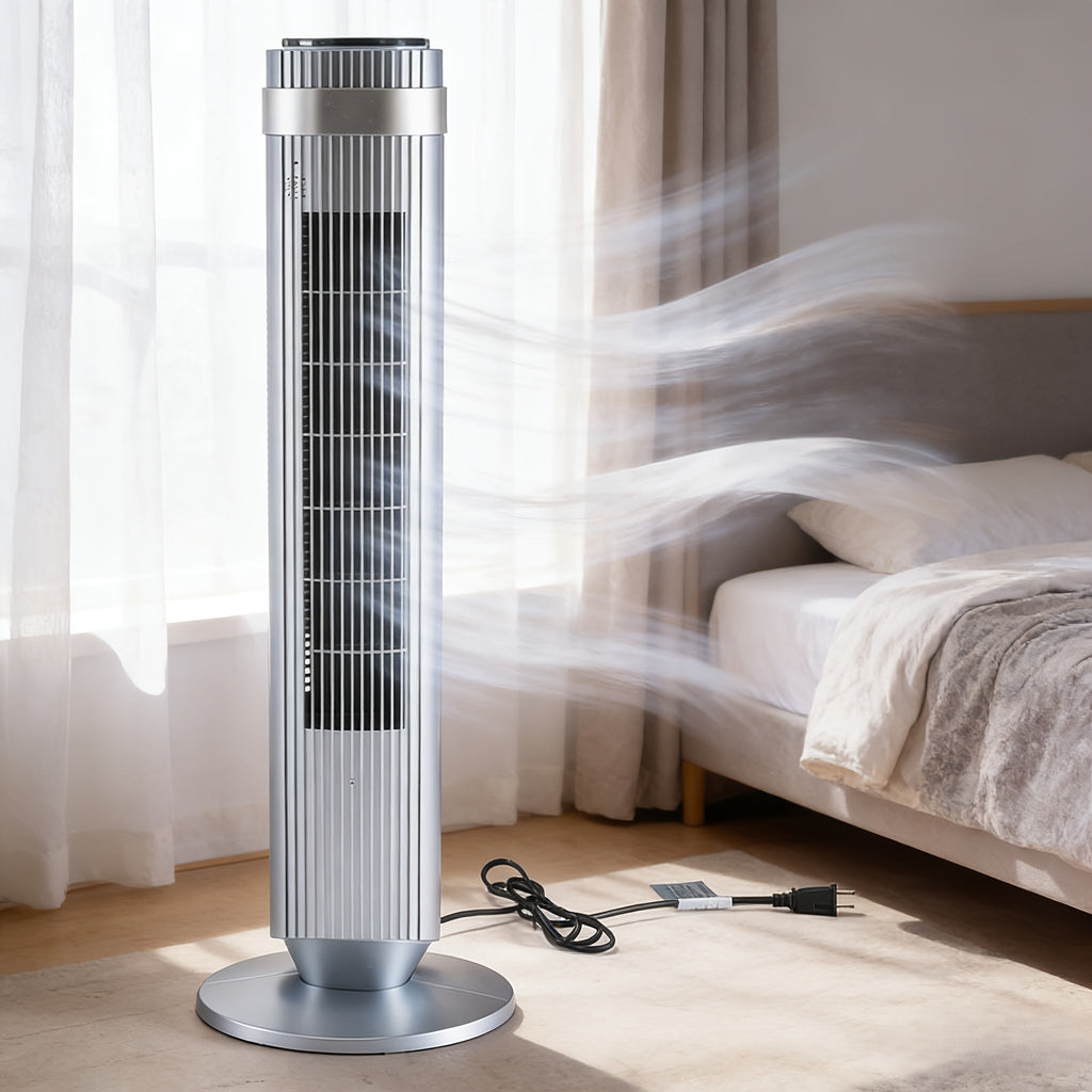 36.6" Bladeless Tower Fan – 5 Speeds, 4 Modes, 64° Oscillation, 12H Timer, Remote & LED | Quiet 28dB