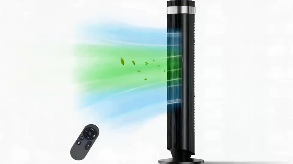 36.6" Bladeless Tower Fan – 5 Speeds, 4 Modes, 64° Oscillation, 12H Timer, Remote & LED | Quiet 28dB