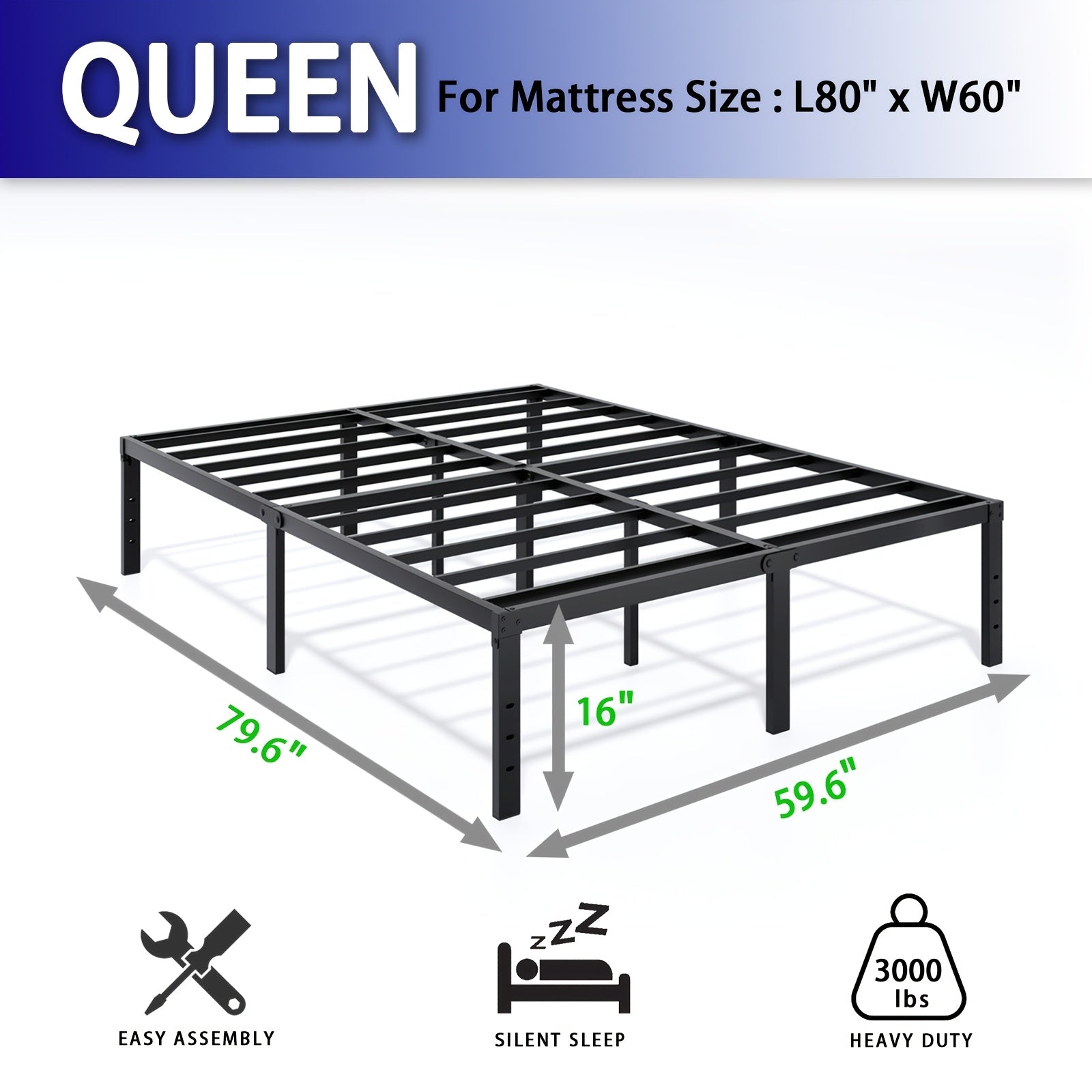 Heavy-Duty Metal Platform Bed Frame – No Box Spring Needed, Under-Bed Storage, Multiple Heights