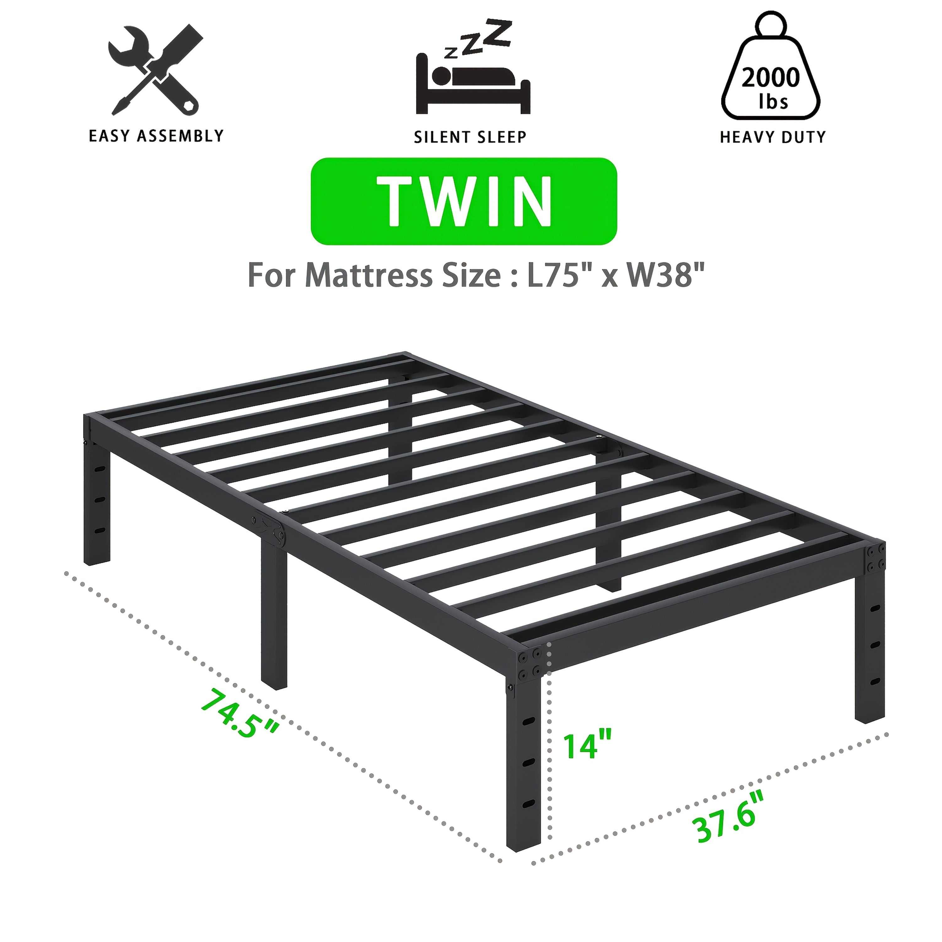 Heavy-Duty Metal Platform Bed Frame – No Box Spring Needed, Under-Bed Storage, Multiple Heights