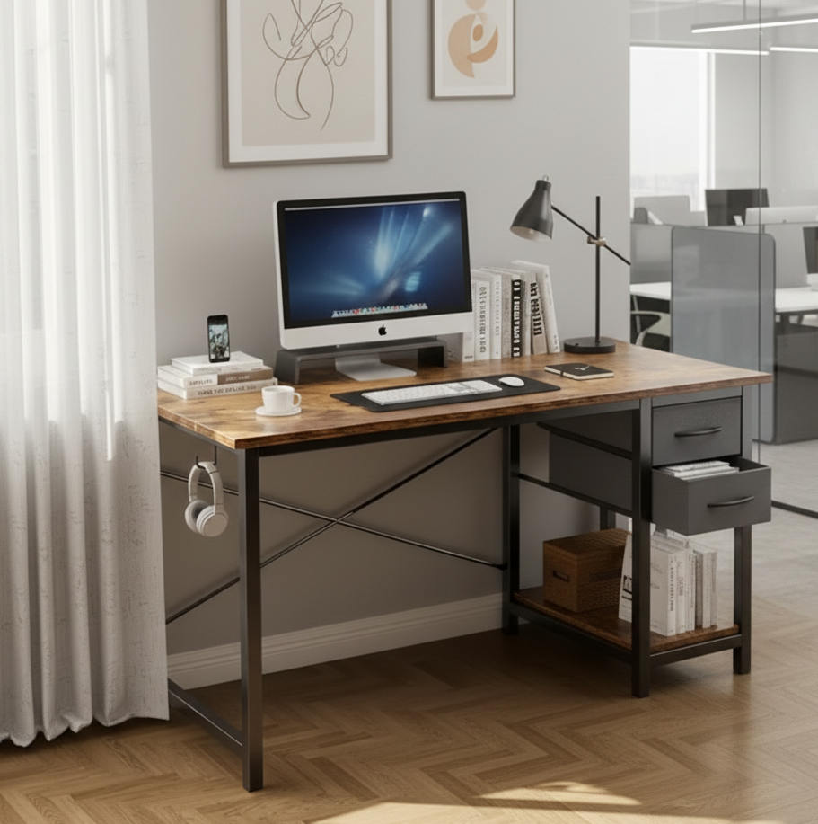 Computer Desk with Fabric Storage Drawers – Modern Home Office Table, 40" & 47"